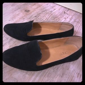 Black suede loafers.